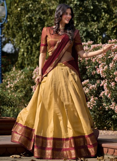 Regal Weaving Kanchipuram Silk Brown and Cream Designer Lehenga Choli