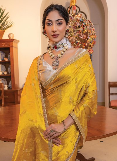 Renowned Embroidered Mustard Contemporary Saree