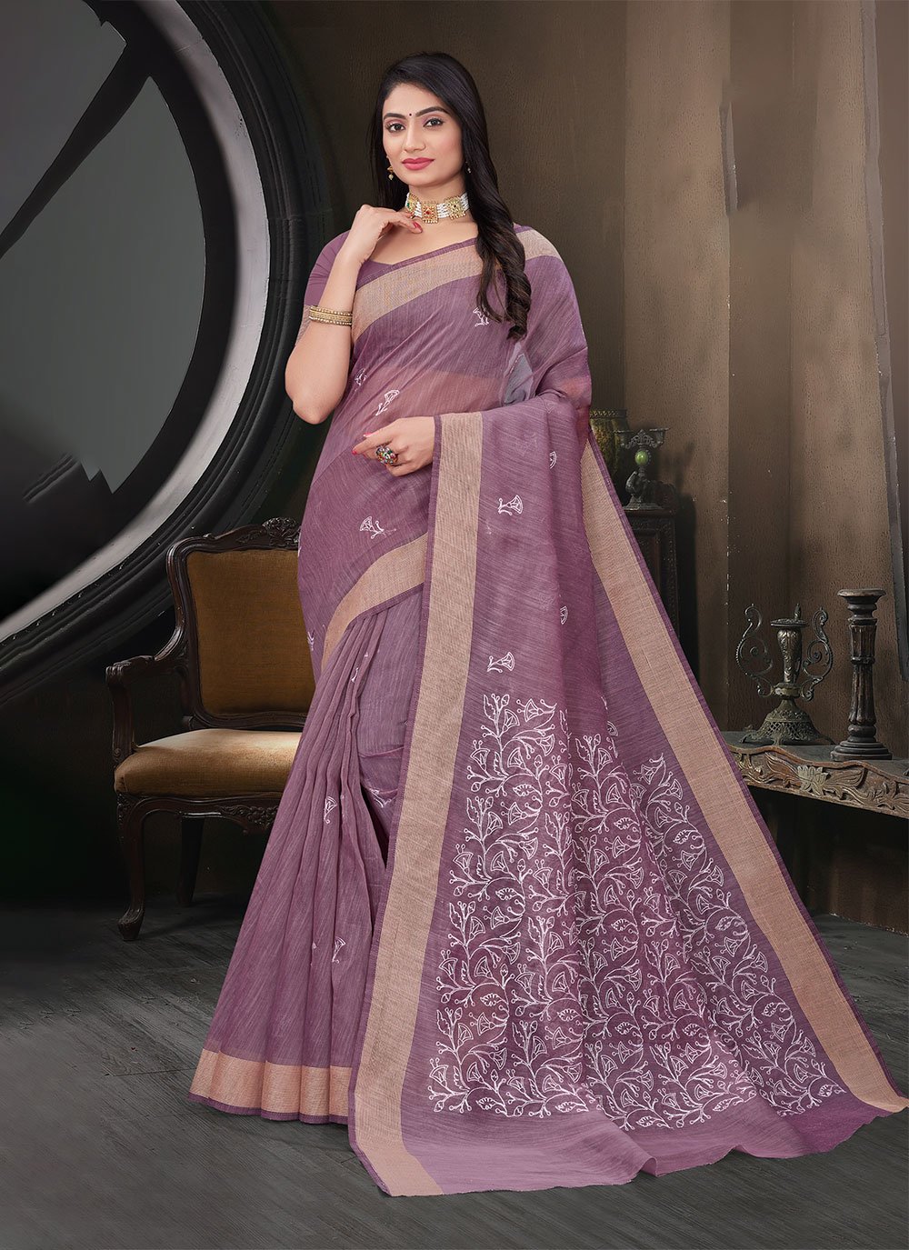 Purple Cotton Silk Ilkal Saree