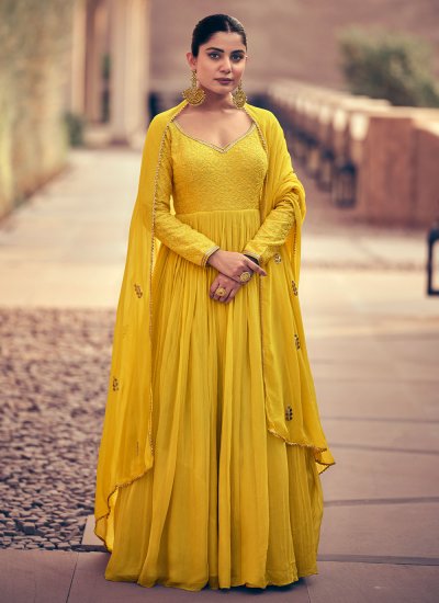 Riveting Yellow Embroidered Gown 