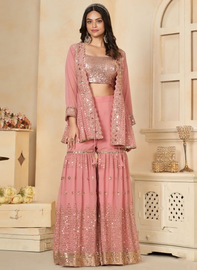 Rose Pink Cord Faux Georgette Designer Salwar Kameez