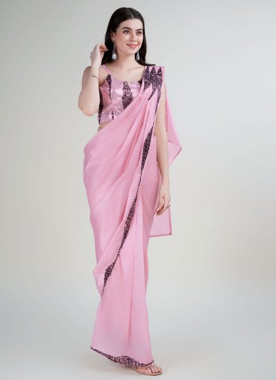 Rose Pink Satin Silk Trendy Saree
