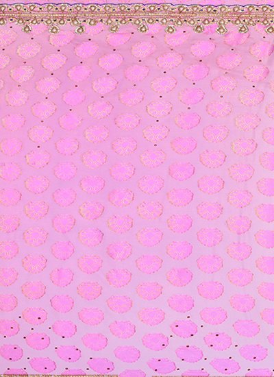 Rose Pink Shimmer Handwork Contemporary Saree