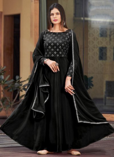 Ruritanian Black Foil Print Georgette Trendy Gown