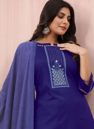 Ruritanian Embroidered Cotton Blue Trendy Salwar Kameez