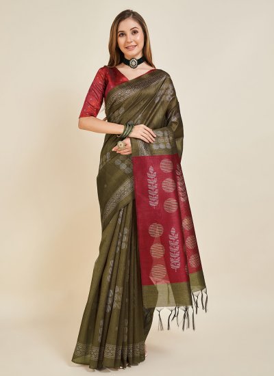 Ruritanian Green Weaving Silk Casual Saree