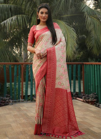 Saree Designer Kanjivaram Silk in Cream