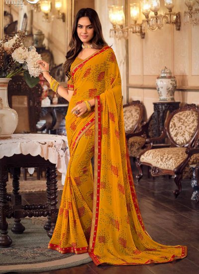 Saree Printed Georgette in Yellow