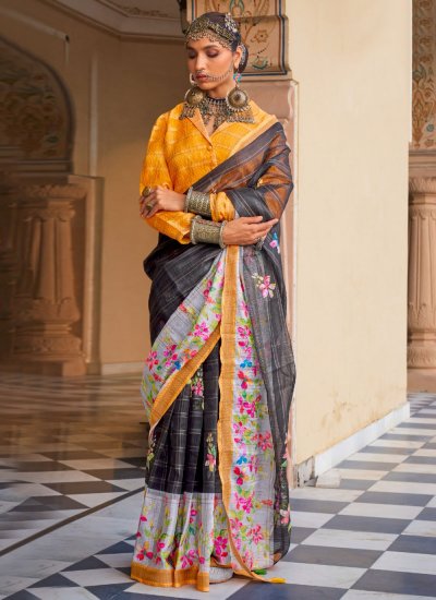 Saree Woven Linen in Black