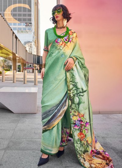 Satin Green Contemporary Style Saree