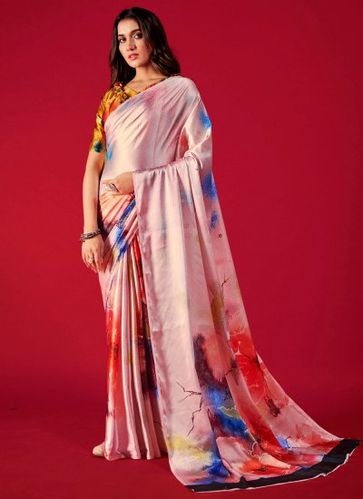 Satin Multi Colour Trendy Saree