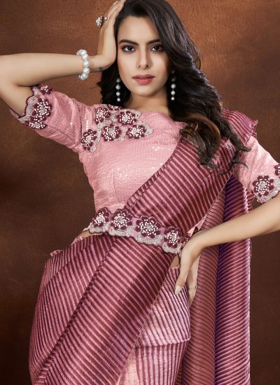 Satin Pink Contemporary Style Saree