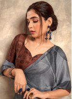 Satin Silk Grey Designer Trendy Saree
