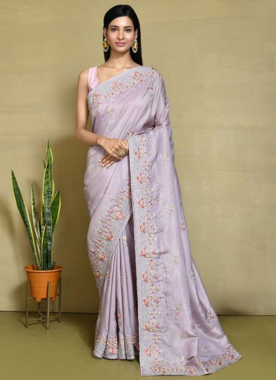 Satin Silk Lavender Classic Saree