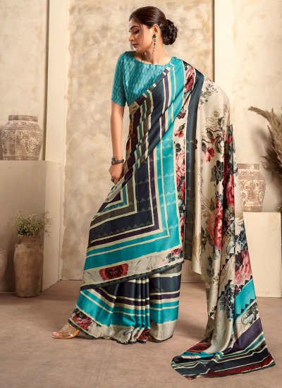 Satin Silk Multi Colour Designer Classic Saree