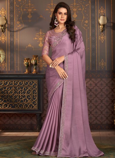 Satin Silk Purple Trendy Saree