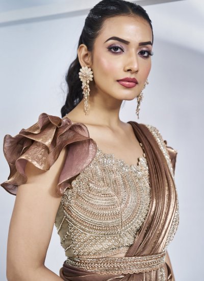 Satin Silk Trendy Saree in Brown
