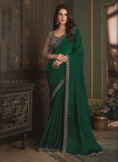 Satin Silk Trendy Saree in Green