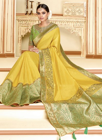 Satin Silk Yellow Contemporary Saree