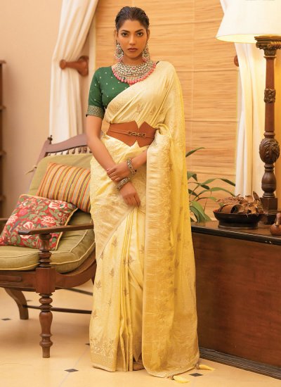 Satin Trendy Saree in Yellow