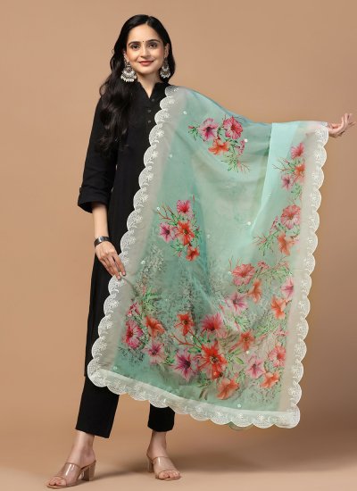 Sea Green Embroidered Casual Dupatta