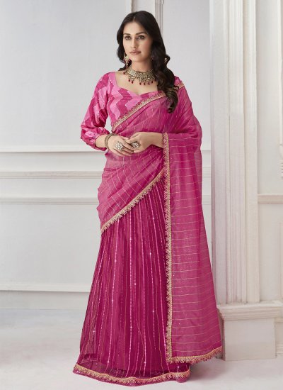 Sensational Pink Net Trendy Saree