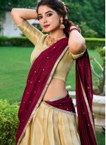 Sensible Kanchipuram Silk Weaving Cream Trendy Lehenga Choli Sensible Kanchipuram Silk Weaving Cream Trendy Lehenga Choli