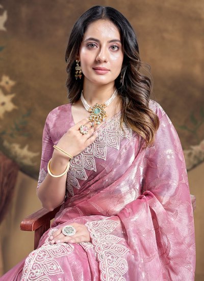 Sensible Pink Embroidered Silk Classic Saree