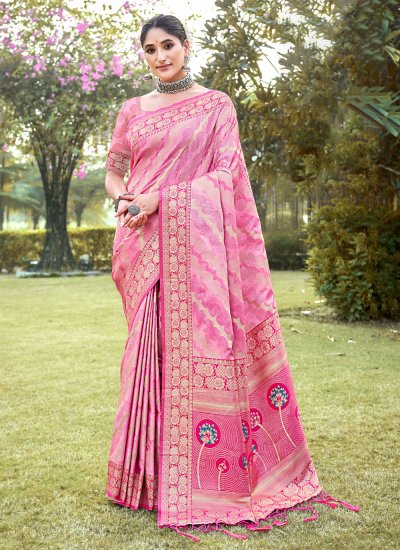 Sensible Printed Silk Pink Designer Traditional Saree