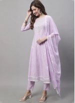 Sequins Cotton Readymade Salwar Kameez in Purple