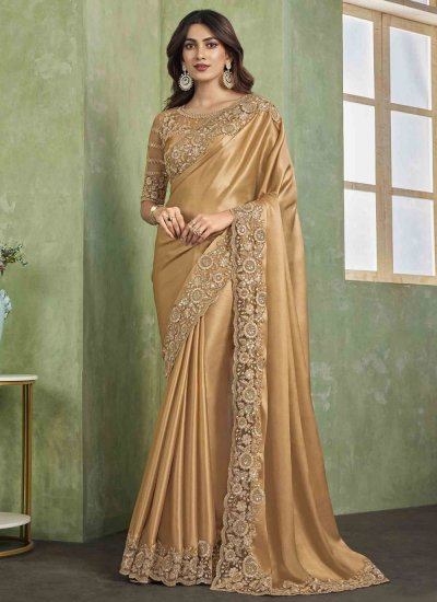 Shimmer Embroidered Contemporary Saree in Gold