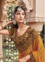 Shimmer Embroidered Trendy Saree in Yellow