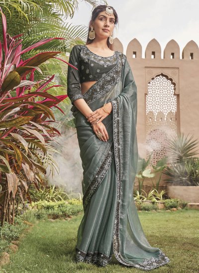 Shimmer Grey Embroidered Saree