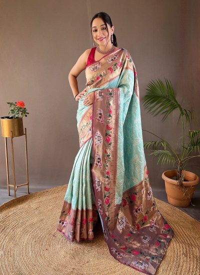Silk Aqua Blue Designer Traditional Saree