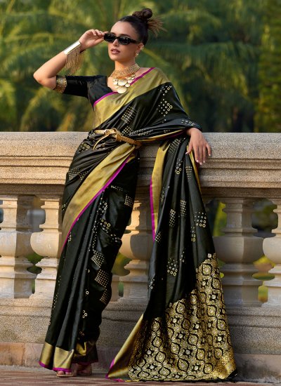 Silk Black Weaving Trendy Saree