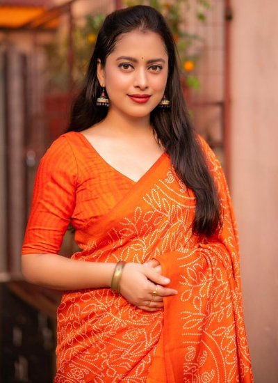 Silk Blend Digital Print Trendy Saree in Orange