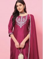 Silk Blend Embroidered Pink Trendy Salwar Kameez