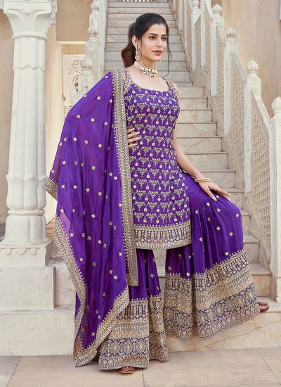 Silk Designer Salwar Kameez in Purple
