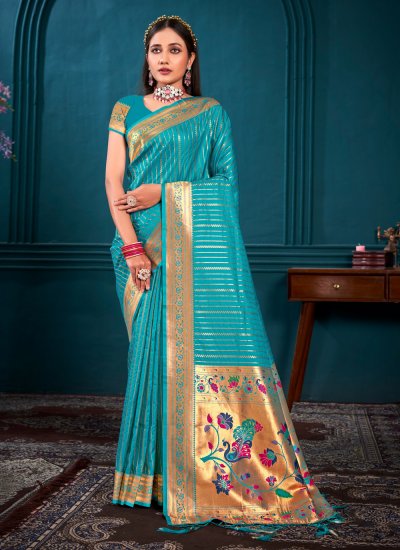 Silk Designer Traditional Saree in Turquoise