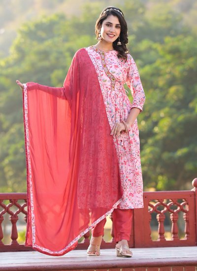 Silk Digital Print Salwar Kameez in Rose Pink