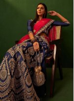 Silk Embroidered A Line Lehenga Choli in Navy Blue