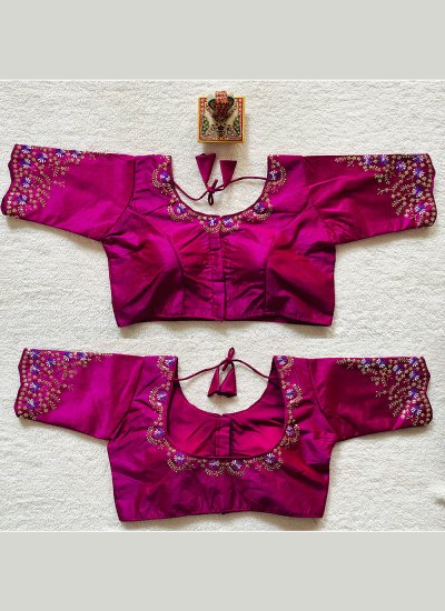 Silk Embroidered Blouse in Purple