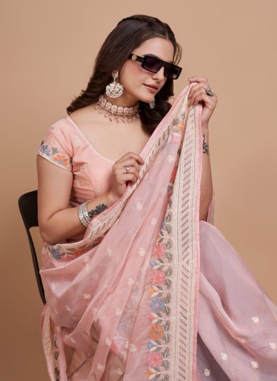 Silk Embroidered Classic Saree in Rose Pink