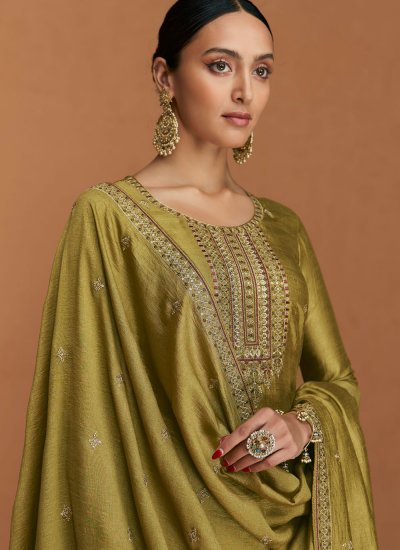 Silk Embroidered Green Trendy Salwar Suit