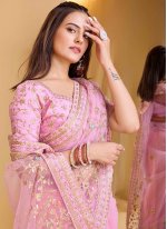 Silk Embroidered Trendy Saree in Rose Pink