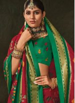 Silk Green and Red Classic Saree