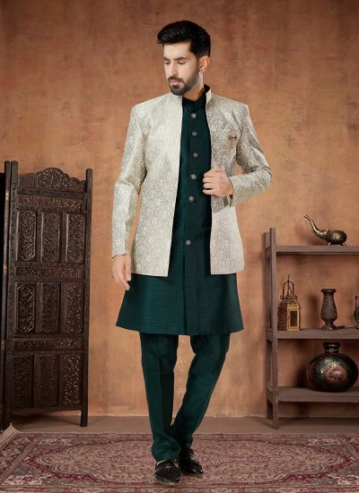 Silk Green and Silver Indo Western