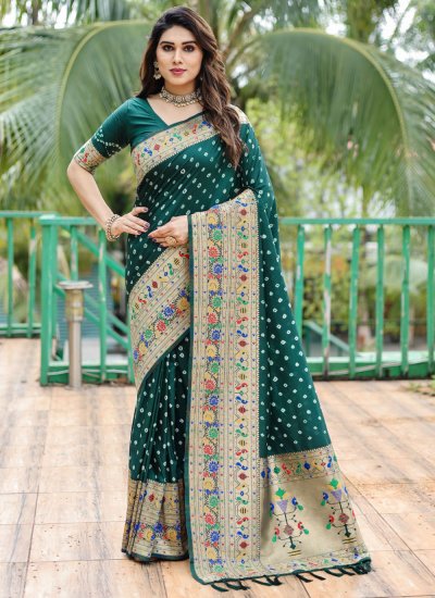 Silk Green Bandhej Contemporary Style Saree