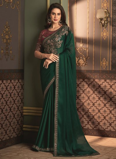 Silk Green Border Contemporary Style Saree