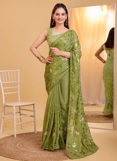 Silk Green Embroidered Classic Saree